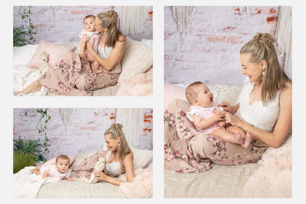 Mother kissing her baby and laughing enjoying a Mother's Day photo session gift