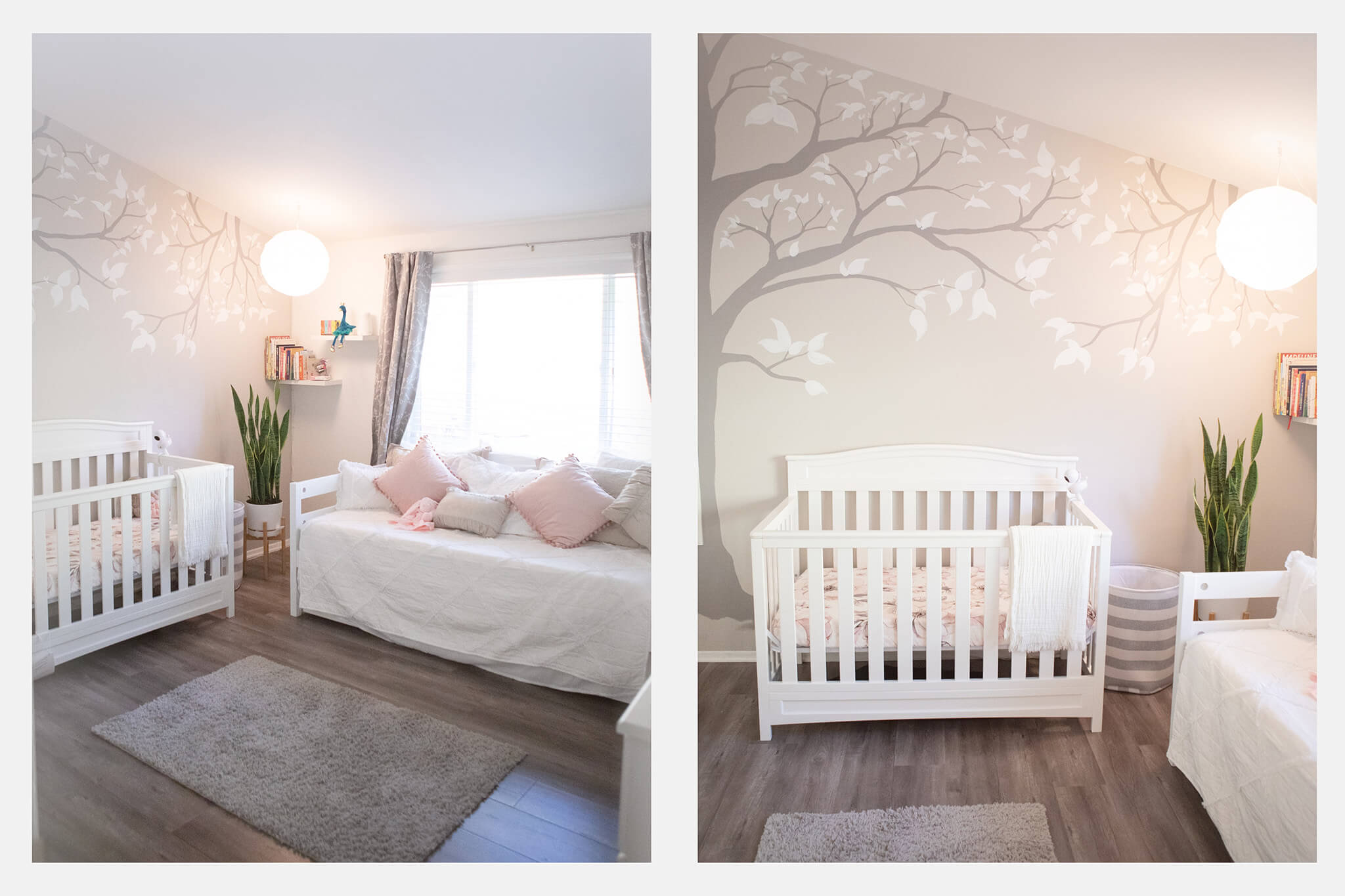 Images of nursery newly decorated in white, grey and pink for girl - Baby Furniture Los Angeles