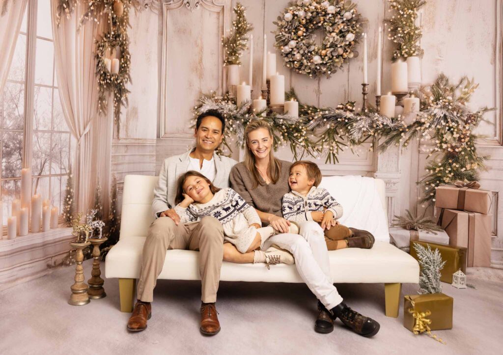 Family of 4 at Christmas time in Los Angeles
